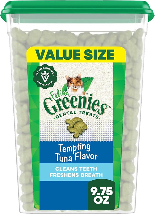 Greenies Feline Veterinarian-Recommended Adult Natural Dental Cat Treats, Tempting Tuna Flavor, 9.75 oz. Tub