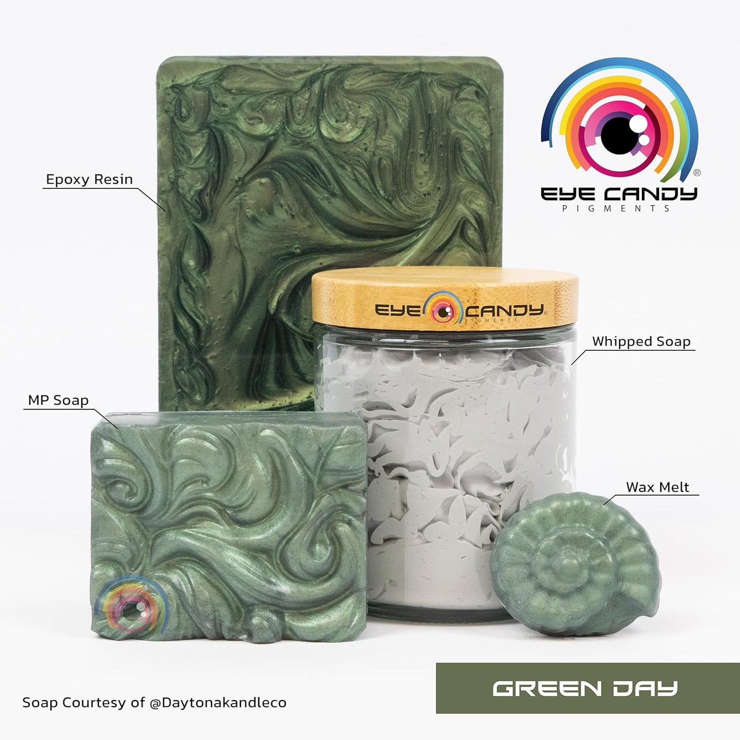 Eye Candy Pigments Premium Green Mica Powder - Green Day (50gr) - for Epoxy, Resin, Soap, Paint, Woodworking, Acrylic Pouring, Bath Bombs, Fishing Lures - DIY Arts and Crafts Additive