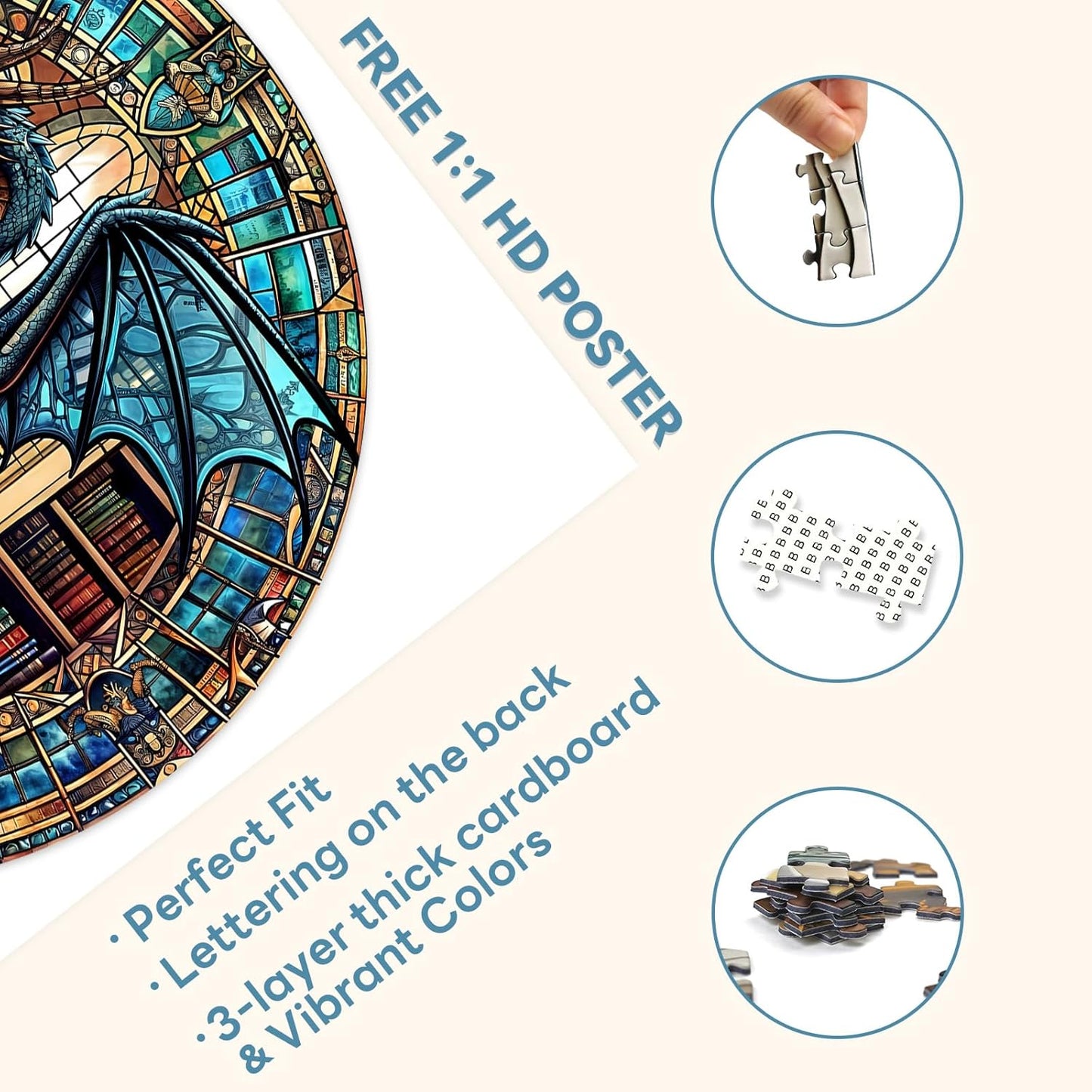 Round Puzzles for Adults 1000 Pieces, Hard Difficult Challenging Puzzles for Adults, Dragon's Library Jigsaw Puzzles 1000 Pieces for Seniors, 3D Visual Flat Puzzle (26.6 x 26.6in)