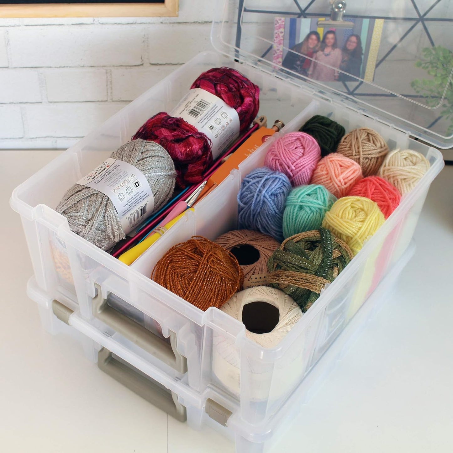 ArtBin 6990ZZ Super Satchel Double Deep 3-Pack, Portable Art & Craft Organizers with Handles, [3] Plastic Storage Cases, Clear & Gold