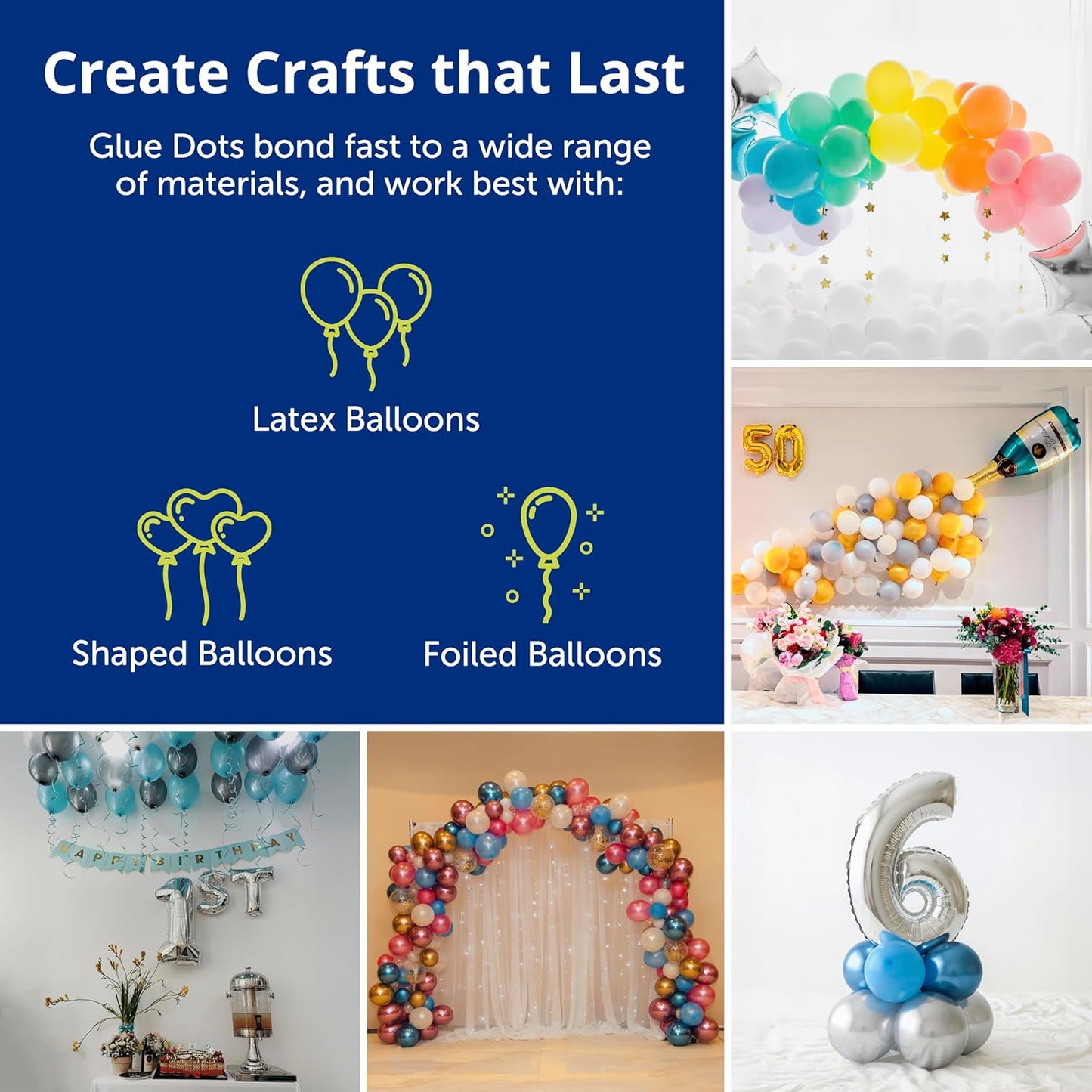 Glue Dots, Balloon Dots, Double-Sided, Permanent, 1/2", 3-Pack, 900 Total Dots, DIY Balloon Arch Decoration, Glue Tape for Party Wedding Birthday, Glue Stick and Tape Alternative, Clear