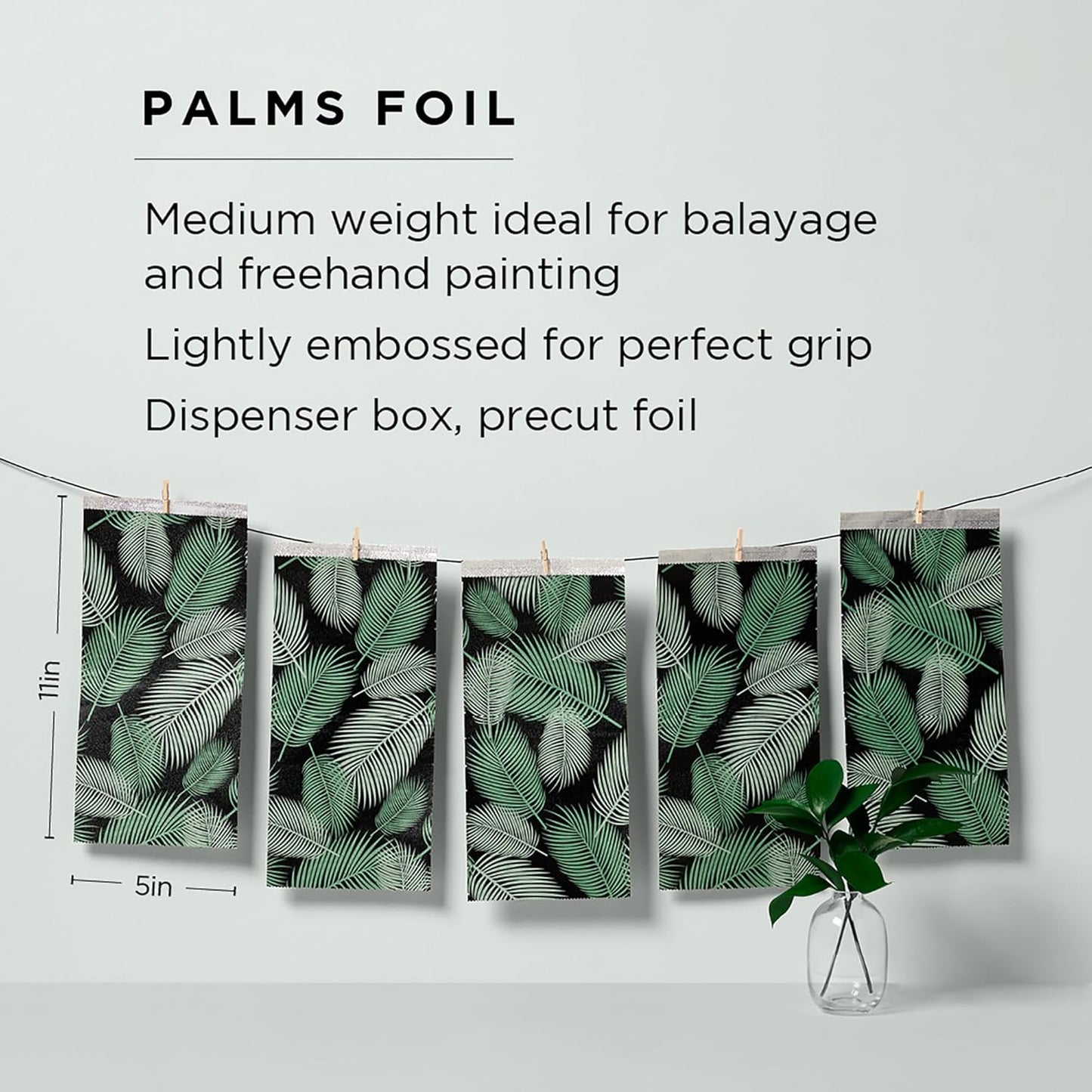 Fromm Color Studio Medium Weight Pop Up Hair Foil in Palms Leaves Pattern, 5" x 11" Embossed Aluminum Foil Sheets, Hair Foils for Highlighting and Coloring - 500 Foil Sheets