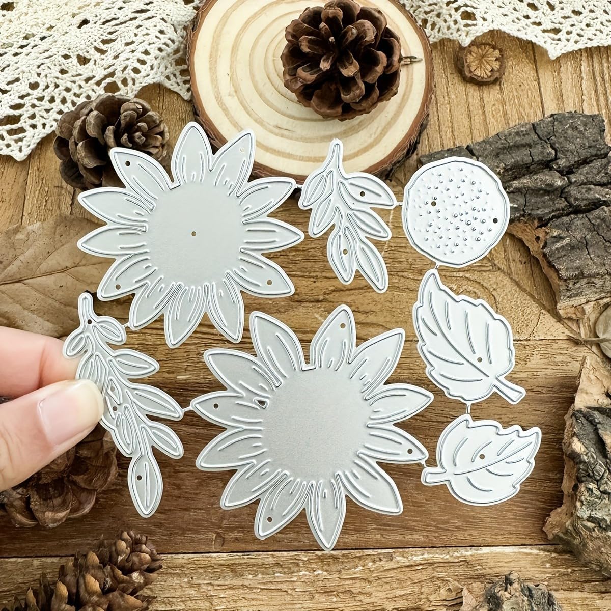 Lapoo Flowers Metal Cutting Die for Scrapbooking - Durable, Cut Stencils for DIY Scrapbook Photo Album Decorative Paper Card, Card Making Supplies, Embossing (Sunflowers and Leaves 4.6 x 4.3 in)