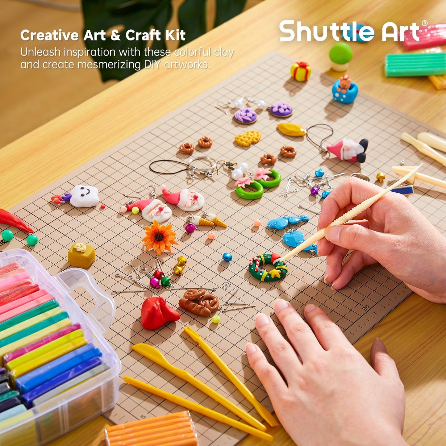 Shuttle Art Polymer Clay Kit, 57 Colors, Soft Oven Clay Kit, 19 Carving Tools and 10 Kinds of Accessories, Non-Stick, Non-Toxic, Ideal Gift for Kids