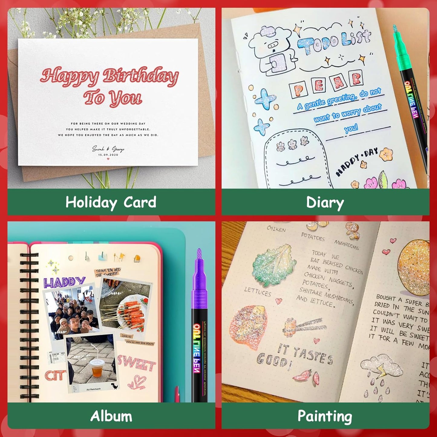 FUMILE 8 Colors Double Line Outline Markers,Glitter Marker for Kid Teens,Self Outline Metallic Markers for Art Supplies,Metallic Glitter Pen Set for Teen Girl.