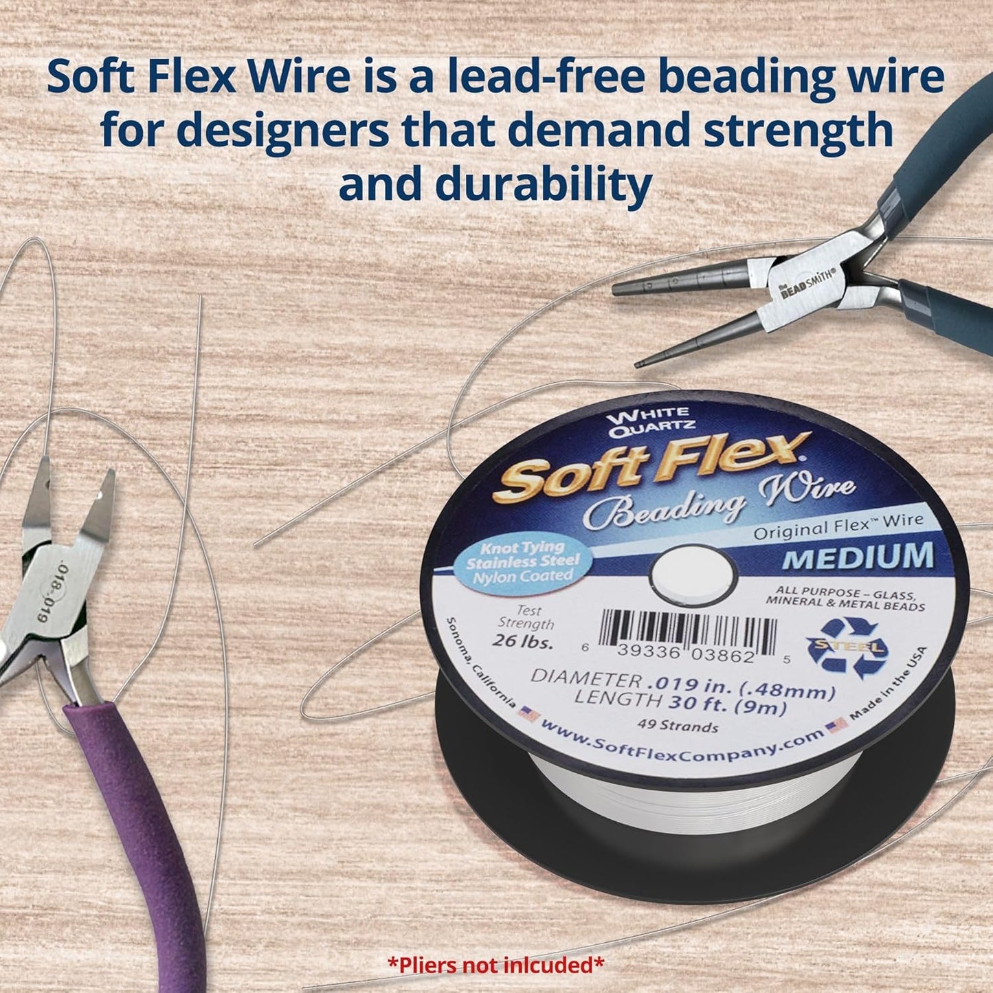 Soft Flex 49 Strand Beading Wire - Medium 0.19 Diameter - 30 Feet Nylon Design Wire