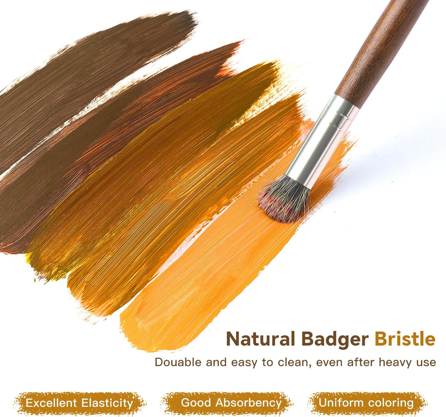 Fuumuui Professional Paint Brush Set, 6Pcs Natural Badger Hair with Dome Shape Blending Mop Oil Paint Brushes for Acrylic Painting Oil and Gouache