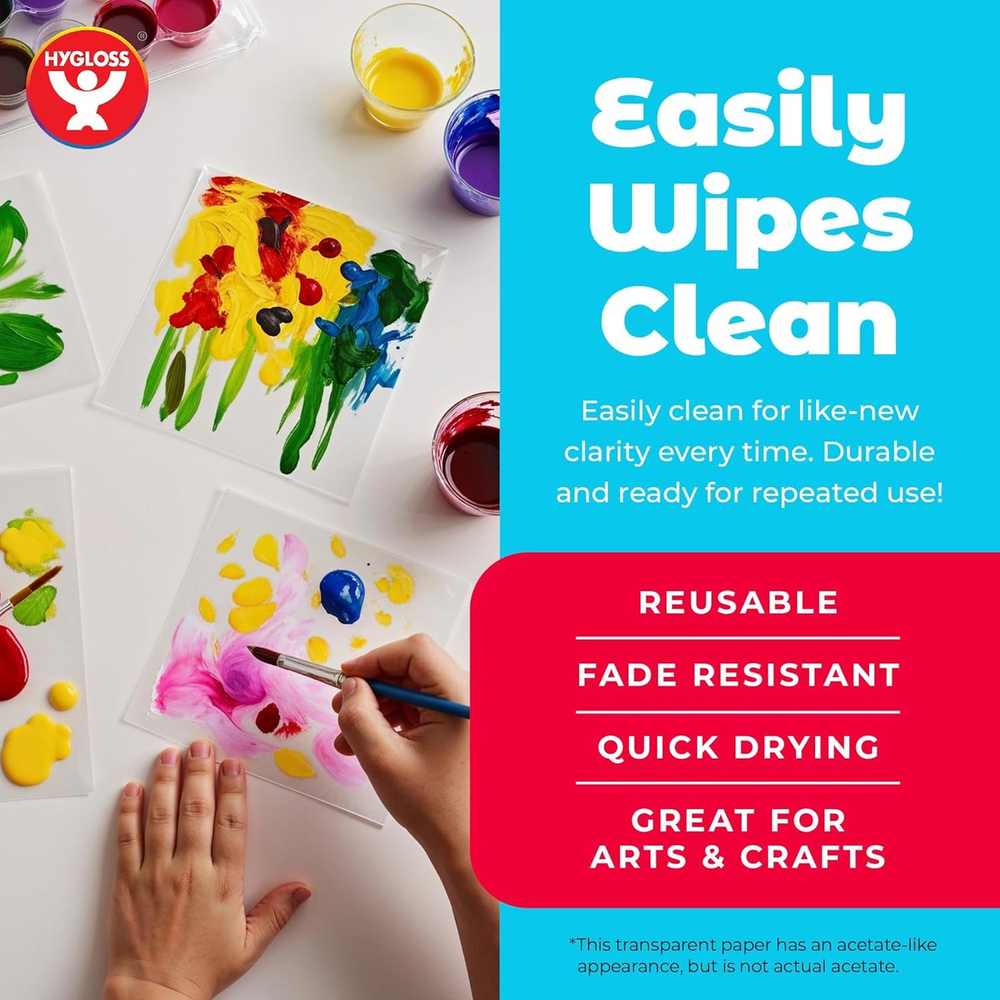 Hygloss 12" x 12" Acetate Paper - 7 Mil Clear Acetate Sheets for Crafts Projects, Cricut Stencil Sheets, Classroom Stencil Sheets, Reusable Transparent Clear Plastic Sheet (Not for Printers) 96 Pack