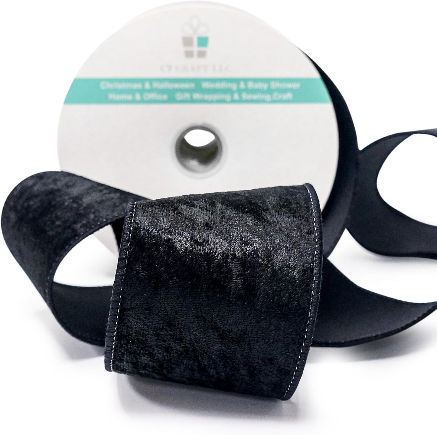 Black Velvet Ribbon 2.5 Inch x 10 Yards for Christmas Tree Topper Home Decoration Wreath Gift Wrapping DIY Craft