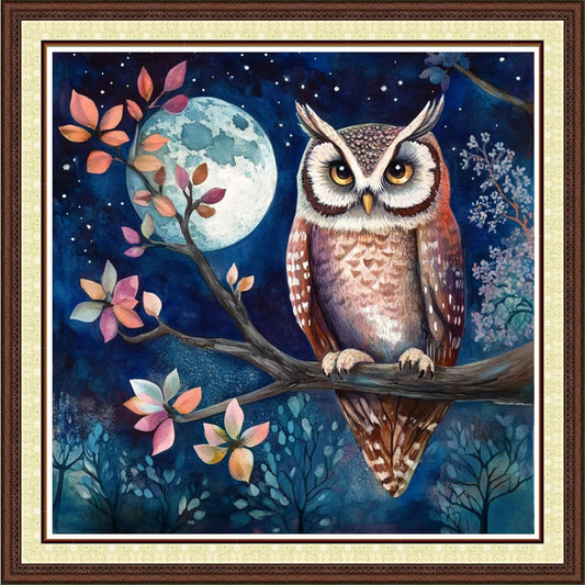 Findvoor Counted Cross Stitch Kits for Adults Full Range of Cross Stitching Embroidery Unprinted Pattern for Beginners, 11CT Needlepoint Kit Patterns Embroidery Kits-Moonlight Owl 18x18 inch