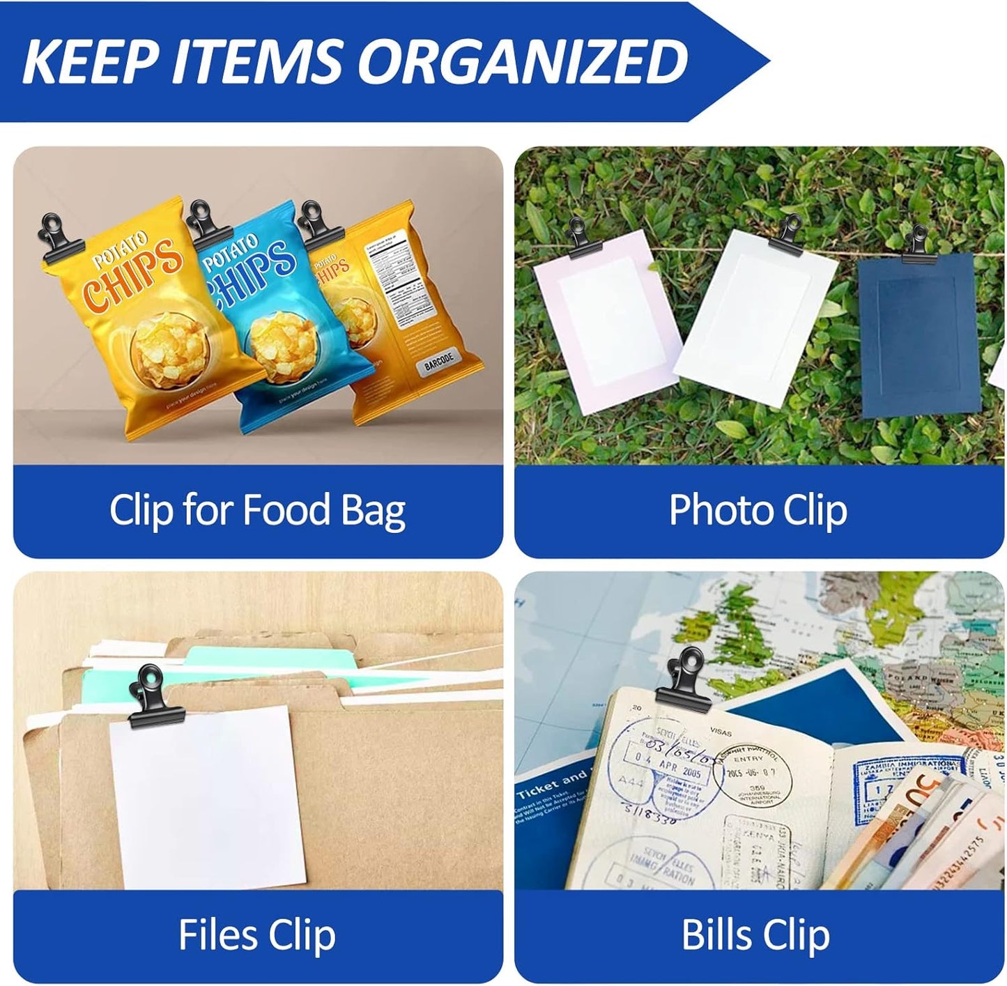 30 Pack Bulldog Clips 0.87 Inch Small Hinge Paper Clips Metal Hinge Clips for Crafts, Food Bags, Drawings, Photos at Home Kitchen & Office Usage, Black, 22mm