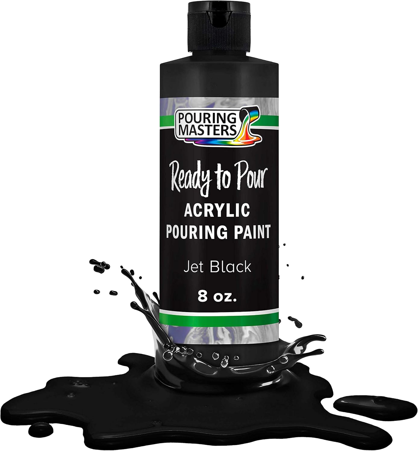 POURING MASTERS Jet Black Acrylic Ready to Pour Pouring Paint - Premium 8-Ounce Pre-Mixed Water-Based - for Canvas, Wood, Paper, Crafts, Tile, Rocks and More