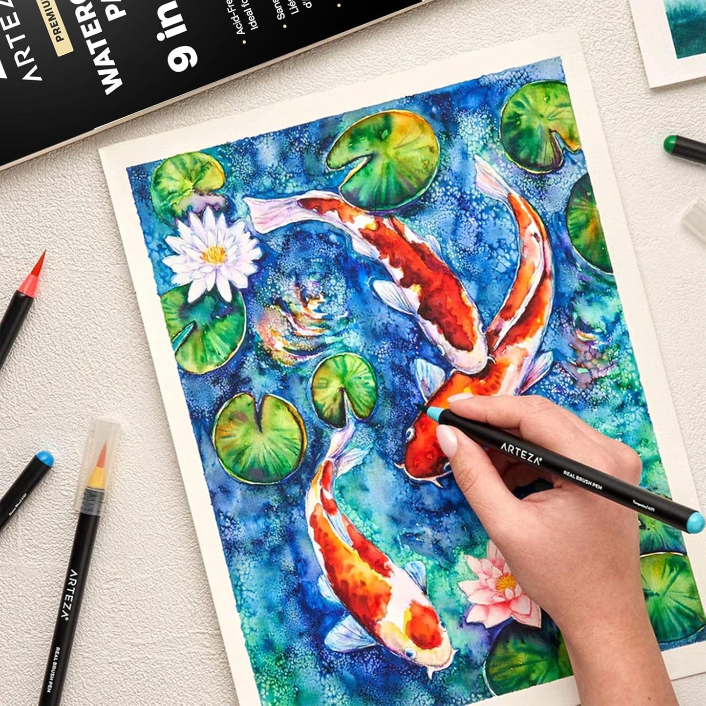 ARTEZA Watercolor Paper, 32 Sheets Each, 9x12 Inch Water Color Paper, 140lb/300gsm, Cold Press, Acid Free Art Paper