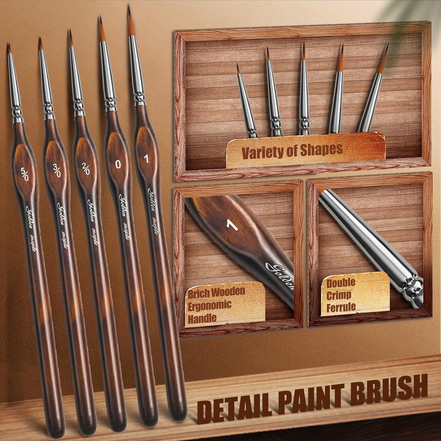 Detail Paint Brushes Dry Brushes, Golden Maple 10PC Flat Miniature Dry Paint Brushes Fine Detail Paint Brush Set for Acrylic, Oil, Watercolor & Figurine