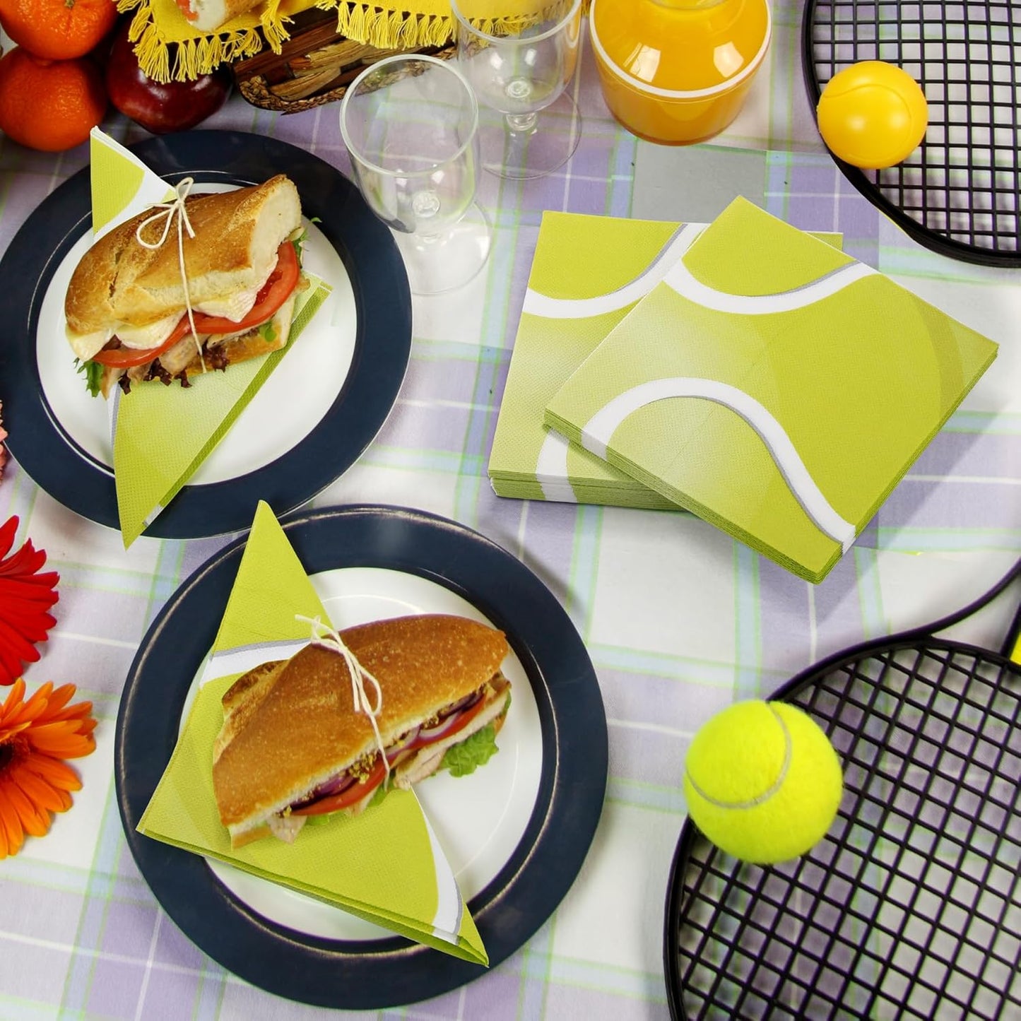Aodaer 48 Pieces Tennis Paper Napkins Disposable Tennis Party Napkins Tennis Ball Sports Napkins Tennis Cocktail Dinner Napkin Set 13" x 13" Unfolded Tennis Tableware Napkins for Sports Party Supplies