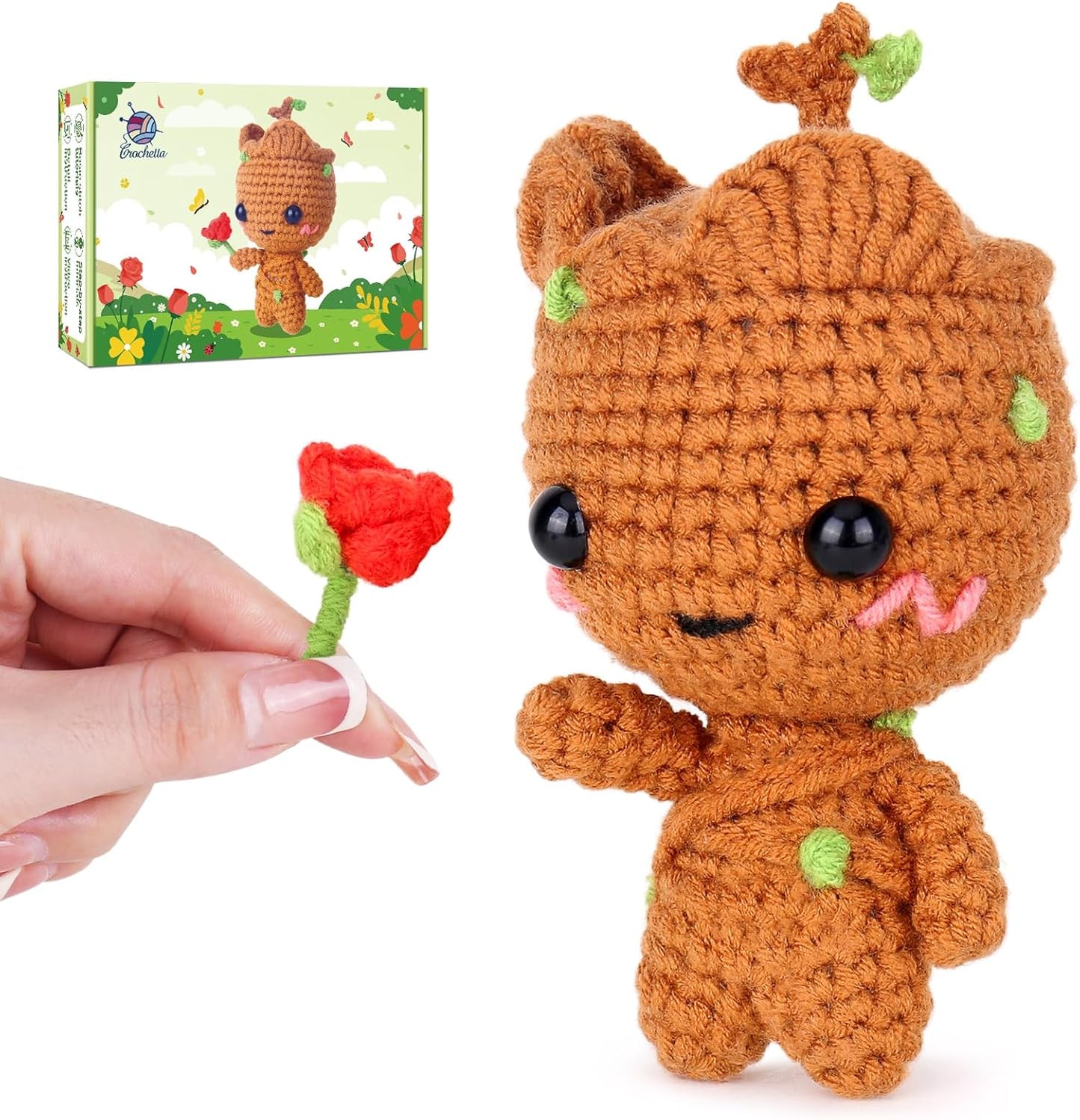 Crochetta Crochet Kit for Beginners, Crochet Starter Kit w Step-by-Step Video Tutorials, Beginner Crochet Kit for Adults Kids Women Men Complete Kit Included (Little Tree Man)
