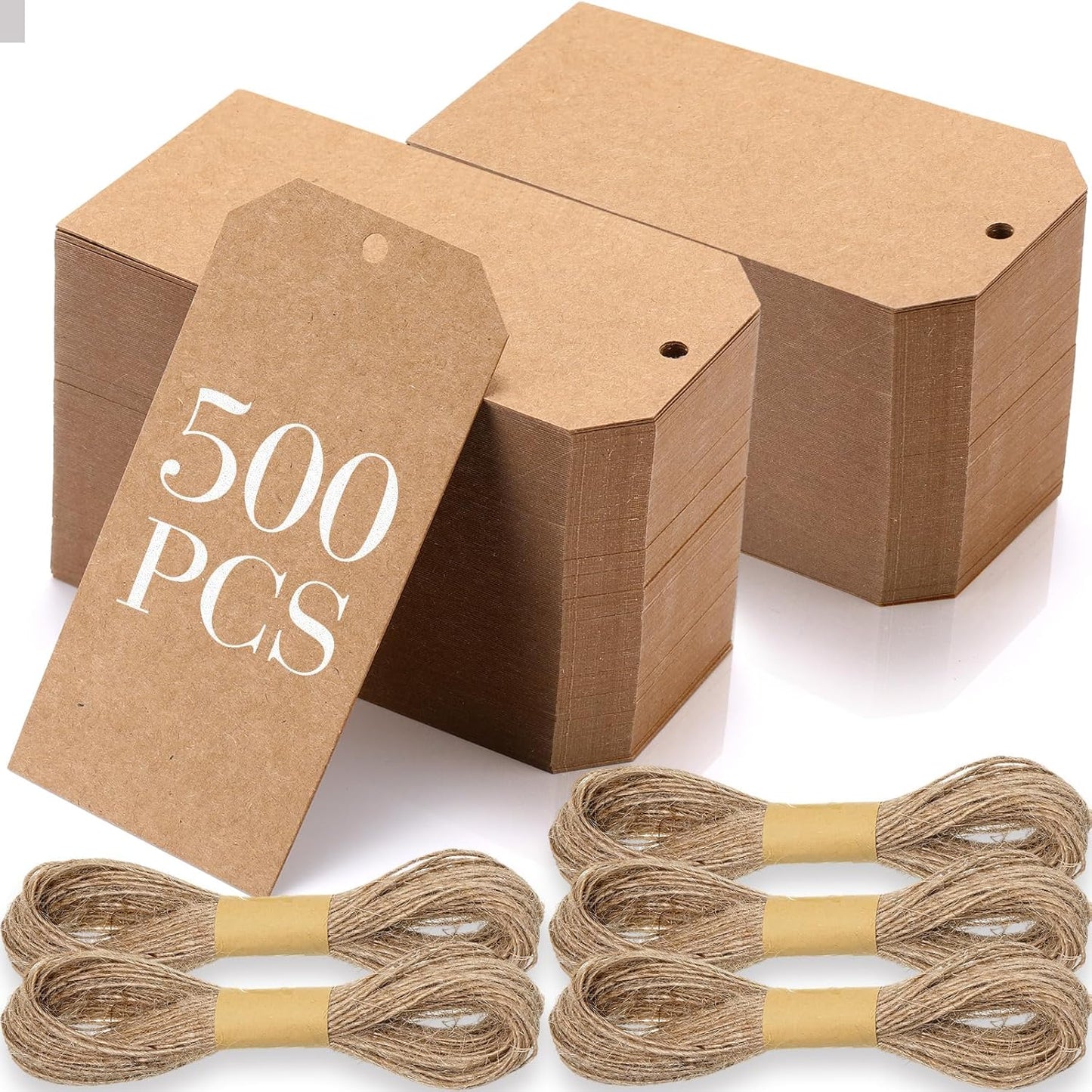 Gersoniel 200 Pcs Kraft Paper Gift Tags with String 4.7" x 2.4" Cardboard Price Tag Name Tag Vintage Wedding Birthday Hang Brown Tags with Twine Blank Gift Tag for Wedding Birthday Holiday Art & Craft