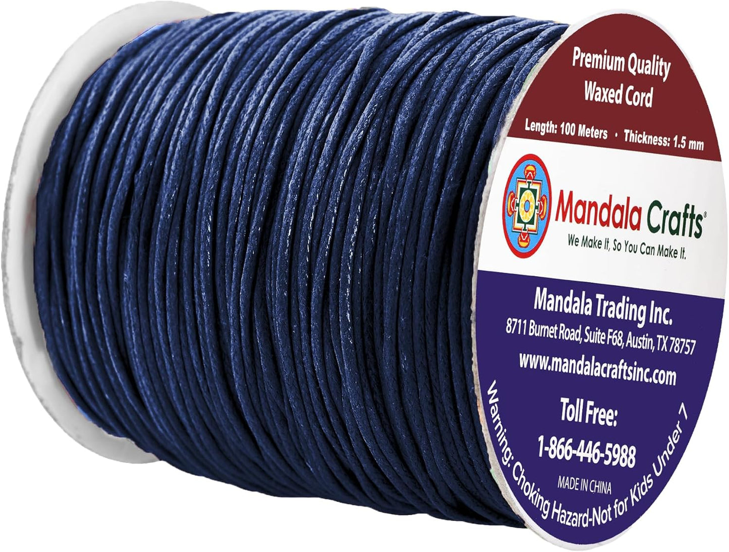 Mandala Crafts 1.5mm 109 Yards Navy Blue Cotton Waxed Cord for Jewelry Making Bracelet Cord Waxed String - Beading String Thread Jewelry Cords for Necklaces String