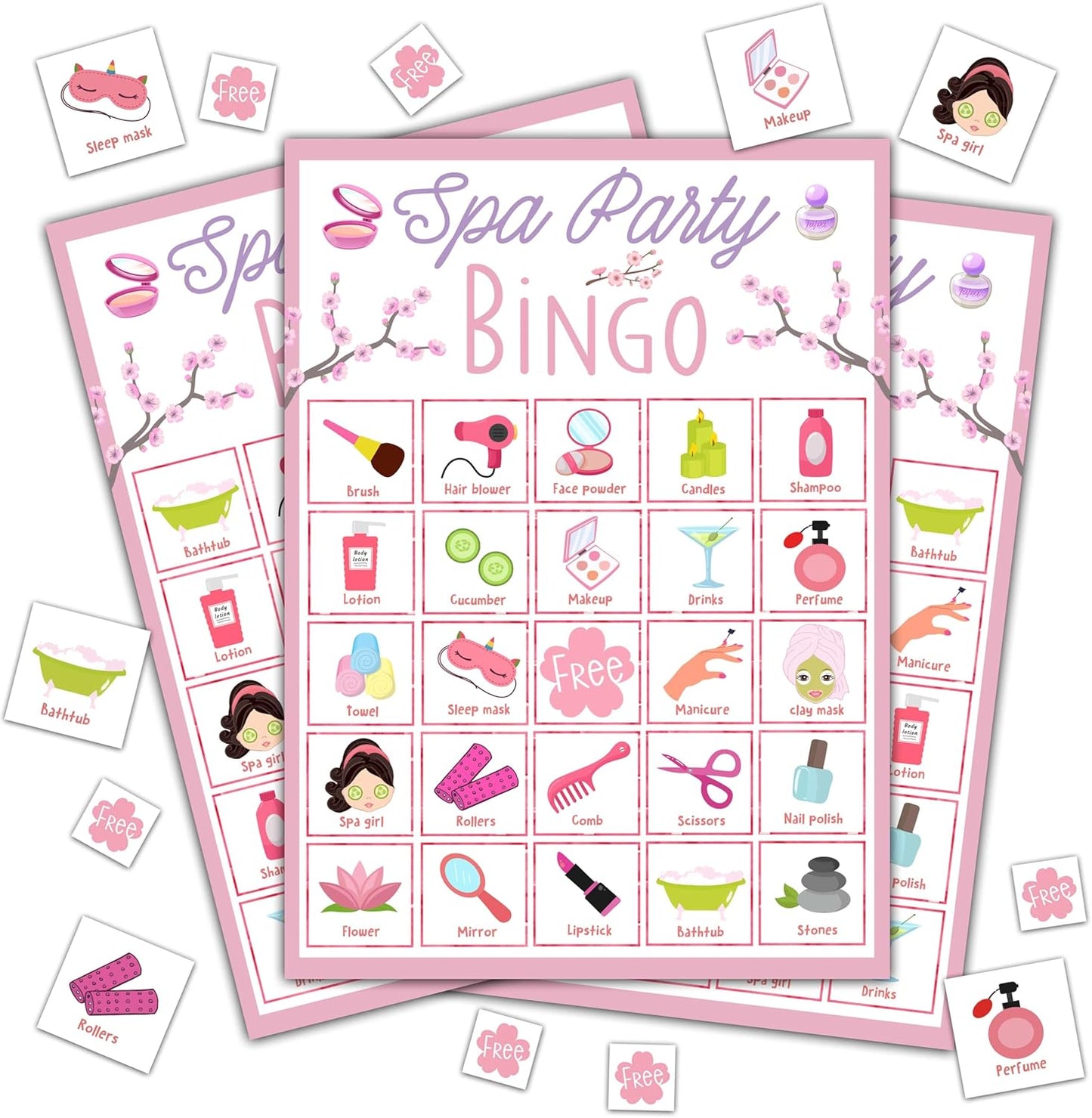 Spa Bingo Game, Sleep Over Party Games Bingo Cards for Adults, Slumber Party Games, Birthday Bingo, Spa Party Favors Supplies Decorations, 24 Players Bingo Game (B05)