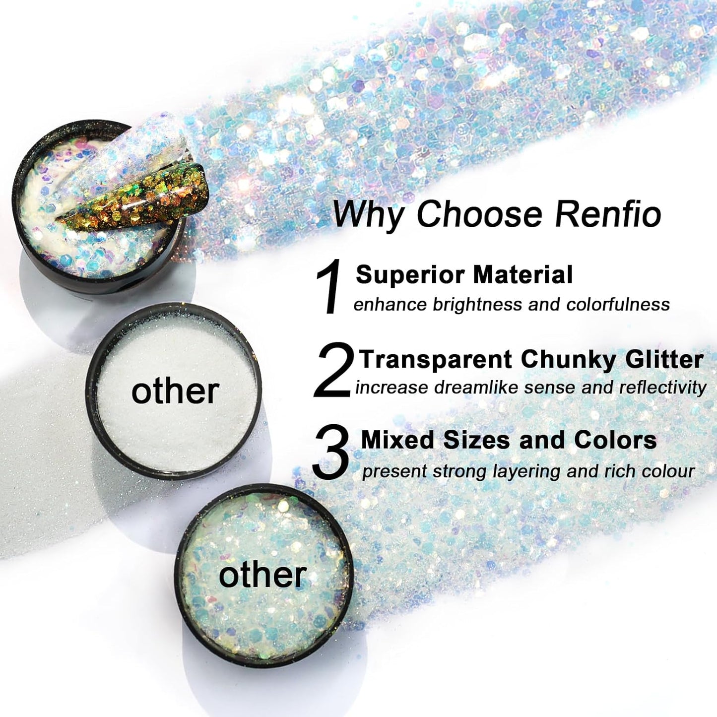 Renfio Opal Chunky Purple Glitter, 1.75oz/50g Dreamy High Sparkle Holographic Fine Iridescent Glitters Flake for Resin Nails Art Hair DIY Snow - Purple Sunglow