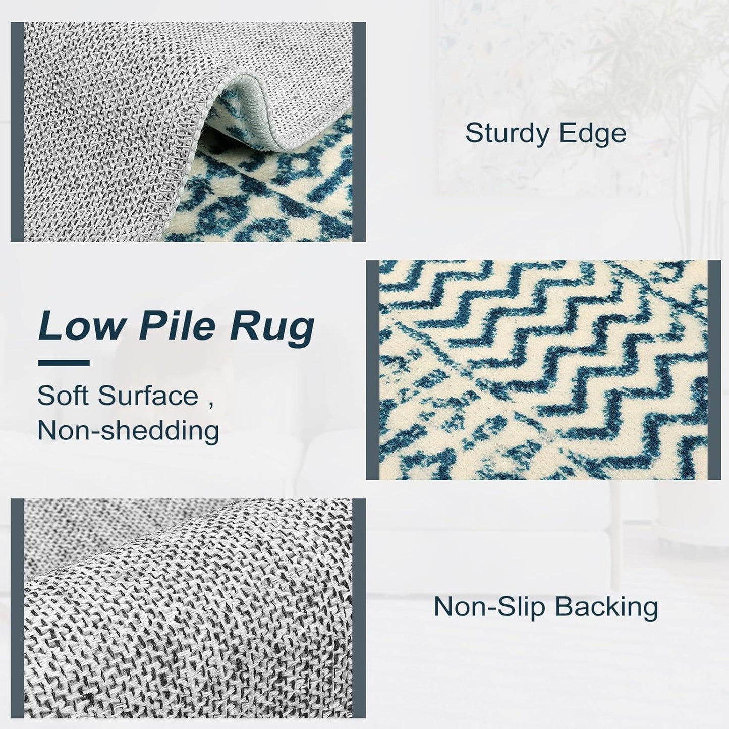 Moroccan Small Rug for Bedroom 2x4, Soft Non-Slip Indoor Door Mats for Entryway, Low-Pile Non-Shedding Blue Rug Vintage Rugs for Kitchen Bathroom Laundry Room