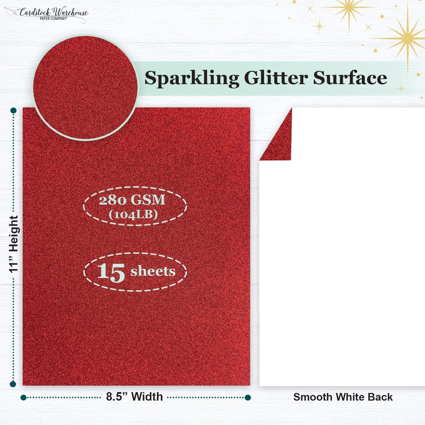Cardstock Warehouse Diamond Print Inkjet Glitter - Premium Red Glitter Cardstock Paper – 15 Sheets, 8.5 x 11" - 104 lb/280 GSM for Inkjet Printing, Die-Cutting, Card Making, Crafts, and DIY Projects