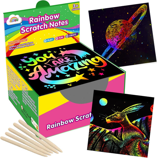 ZMLM 165 Rainbow Scratch Paper Art Crafts Mini Notes Stocking Stuffers for Kids Gifts 4 5 6 7 8 9 10 Years Old Girls Boys Students Teens Classroom Prizes School Supplies Birthday Party Toy Activity