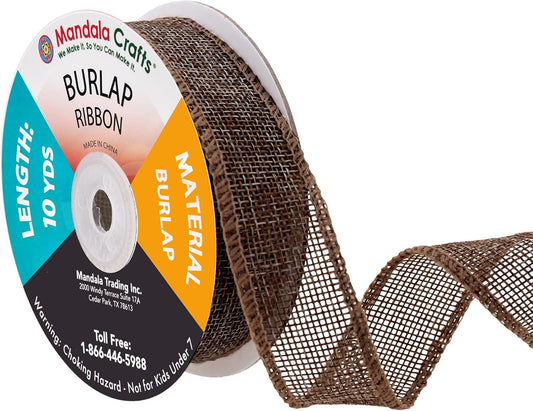 Mandala Crafts Brown Burlap Ribbon 1 Inch Wide Jute Ribbons for Crafts - 20 Yds Roll Rustic Burlap Wrap Trim Ribbons for Wreaths Bows Wedding Party Decoration
