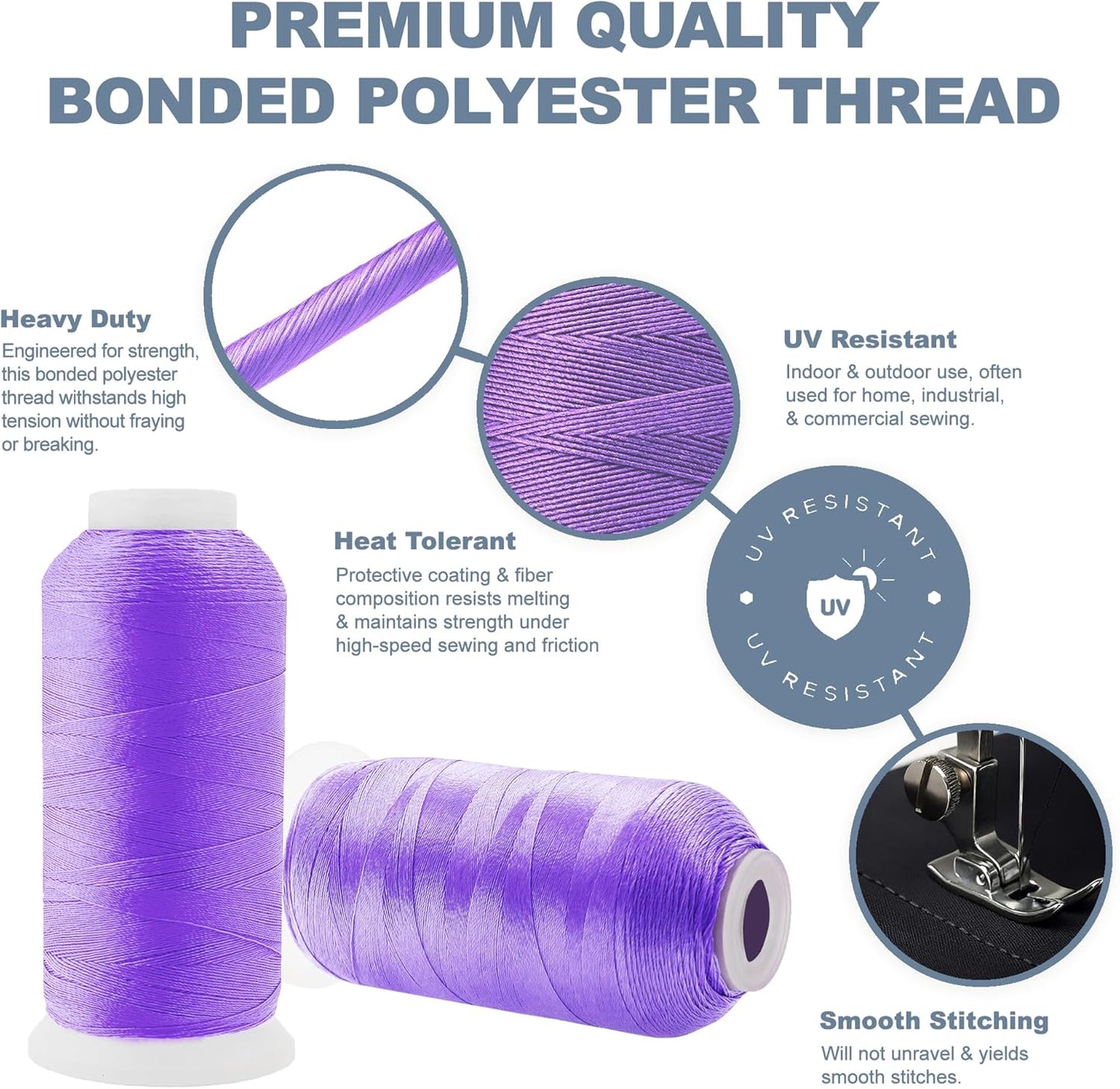 Mandala Crafts Lilac Heavy Duty Thread - 1500 Yds Tex 70 Thread for Sewing Drapery Jeans Leather Hair Outdoor Marine Upholstery