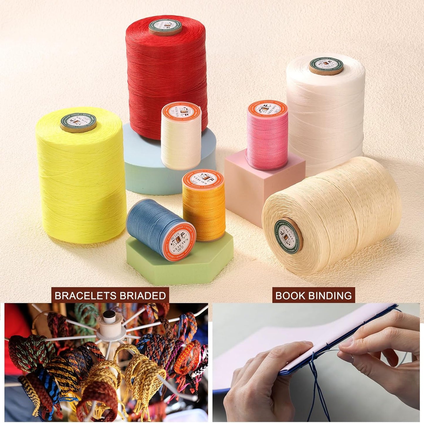 uxcell Round Leather Sewing Waxed Thread, 55m / 60 Yards Wax Polyester String, 0.8mm Waxed Stitching Cord for Leather Crafts, Bookbinding, Bracelets Braided, Light Purple