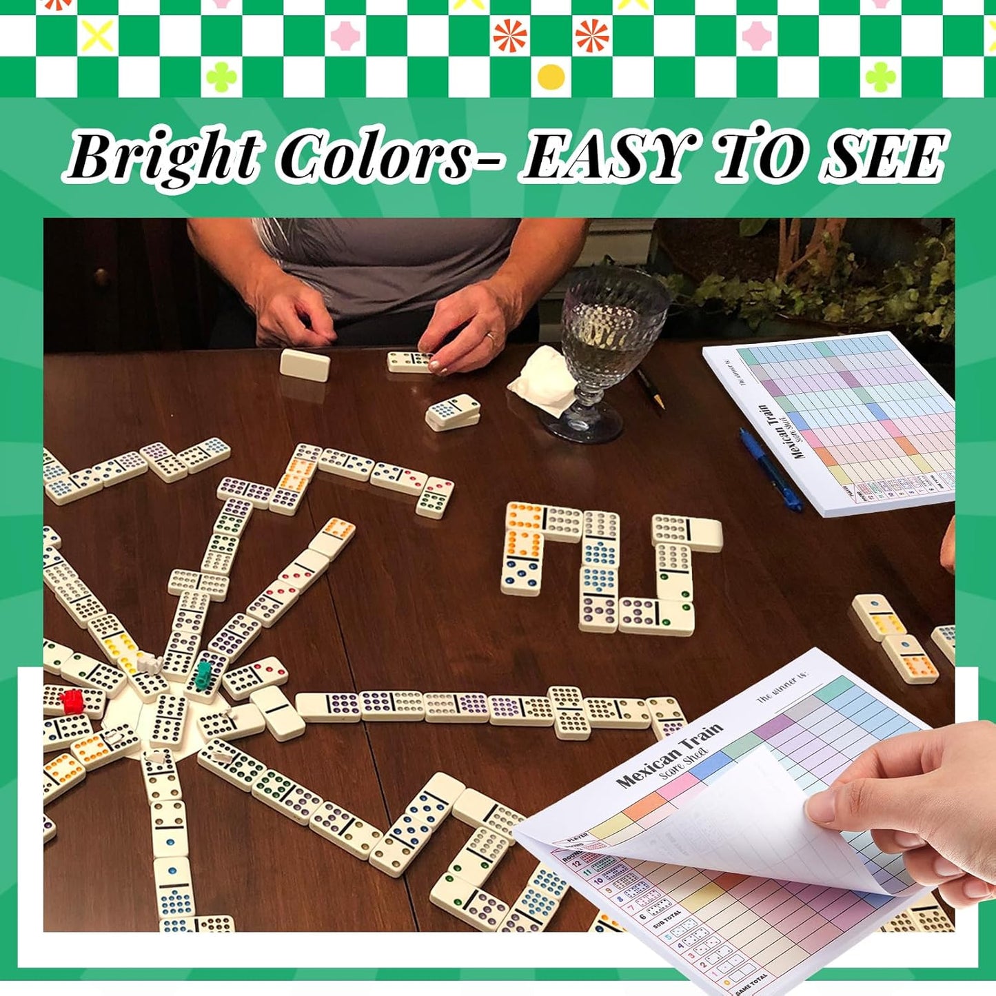 1 Pack 60 Sheets Mexican Train Score Pads Colorful Chicken Foot Dominoes Game Scorepad Adult Mexican Train Score Sheet Scoreboard Paper Record Clearly for Family Game (6.7 x 5 Inches)