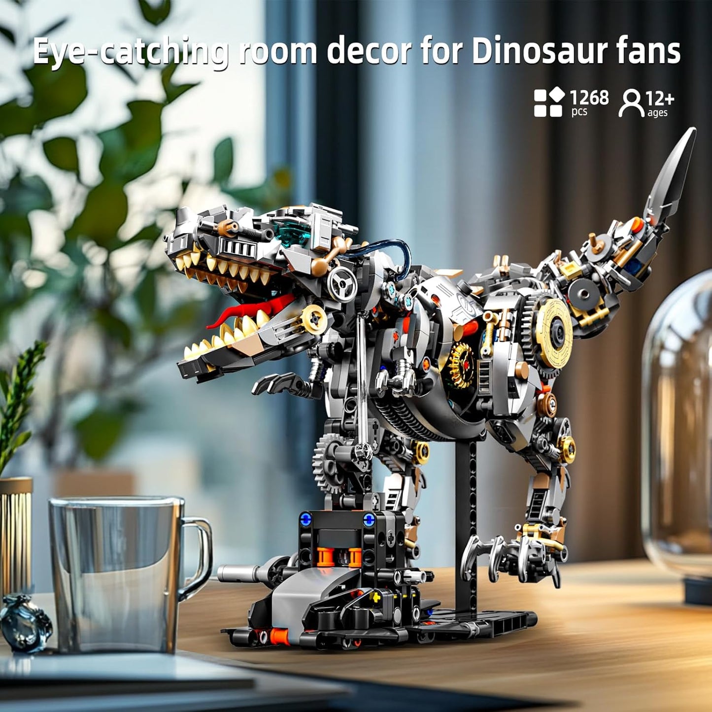 Ideas Mechanical Tyrannosaurus Building Set with Light, Creative Jurassic T-Rex Animal Toy for Home Office Decor Compatible with Lego Dinosaur, Gift for Adult Teens Boys 8-12(1268 PCS)