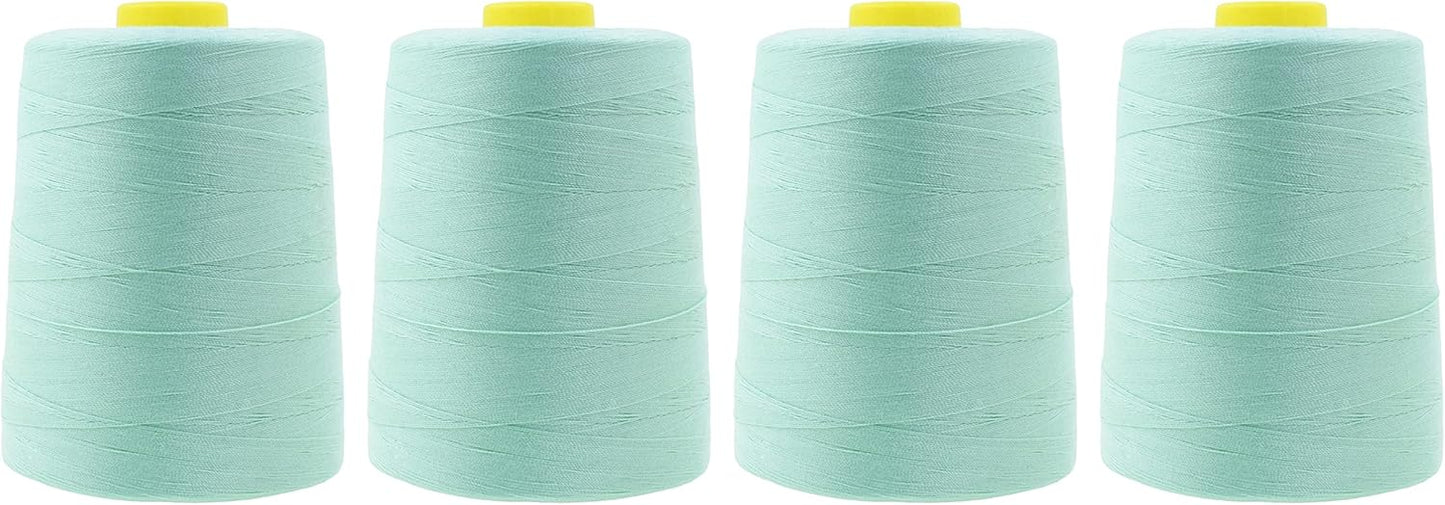 Mandala Crafts 4 Pack of Serger Threads Cones Spools - 20S/2 24000 Yards Polyester Mint Threads for Sergers Machine and Overlock Quilting Sewing Machine
