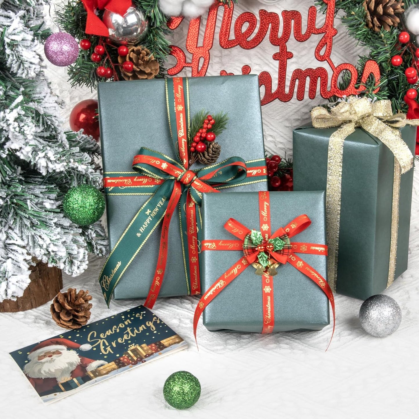 NESCCI Dark Green Matte Wrapping Paper,Solid Color Pearly-Lustre Paper-3 Roll,17 Inches X 32.8 Feet Per roll.Gift Wrapping Paper,Perfect for Wedding,Valentine's Day,Birthday, Christmas,Baby Shower