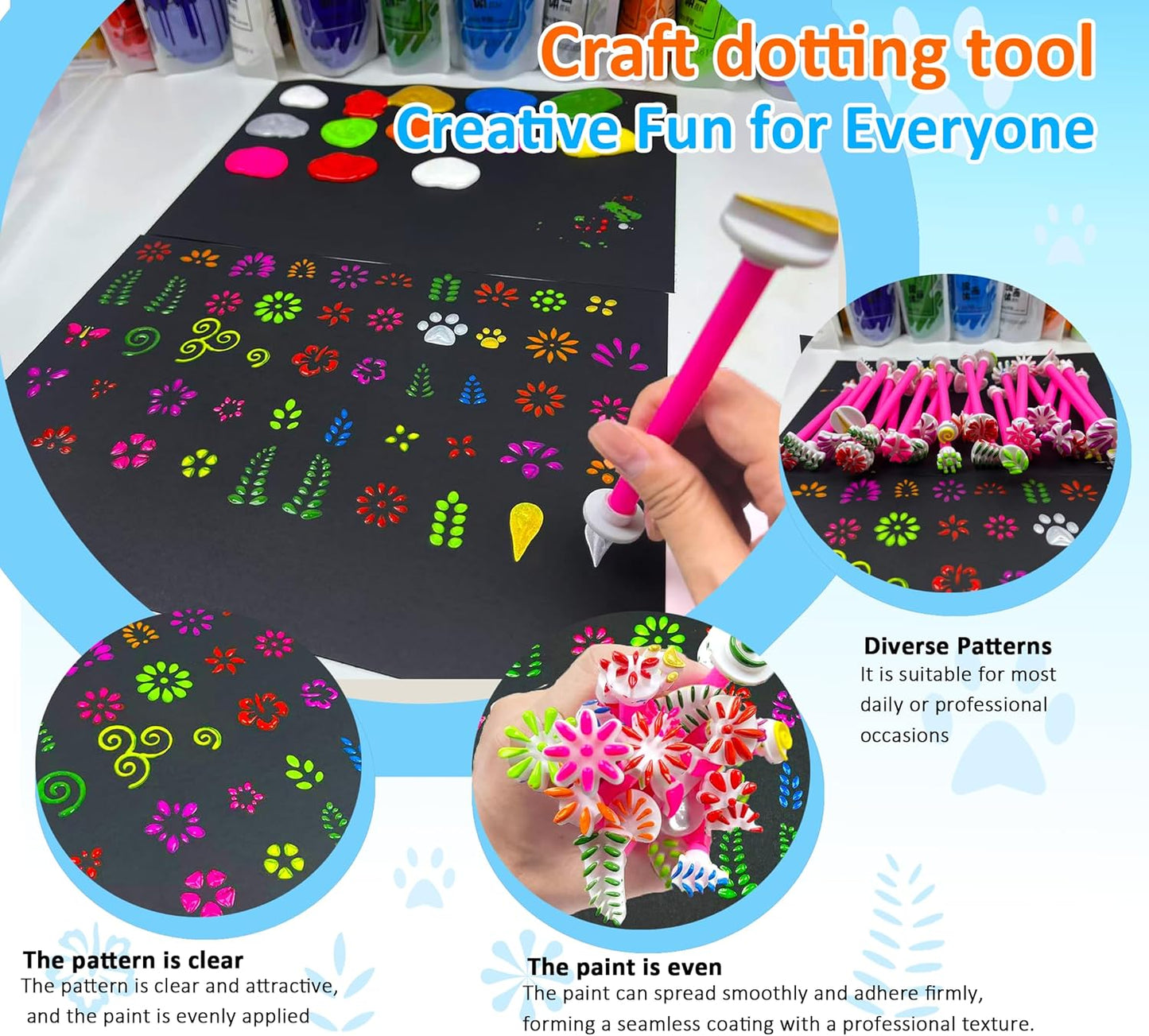 GEOCCI Flower Petal Tools for Dot Painting，50 Petal Shapes Dotting Tool，Mandala Dot Art Tools for Rocks，Embosssing Tools for Painting Dots （Pink）