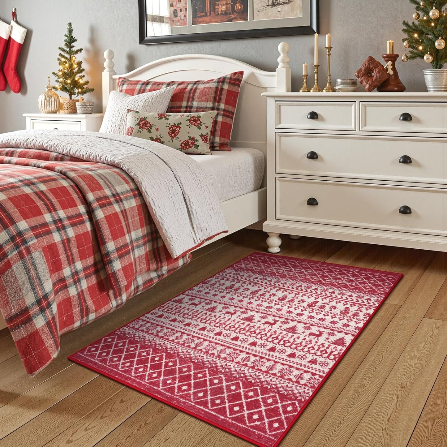 2025 Christmas Door Mat, 2x3 Small Red Rugs for Entryway, Low Pile Xmas Kitchen Rugs Non Slip Washable, Thin Bathroom Rugs Fit Under Door, Winter Holiday Accent Rug for Entry Bedroom