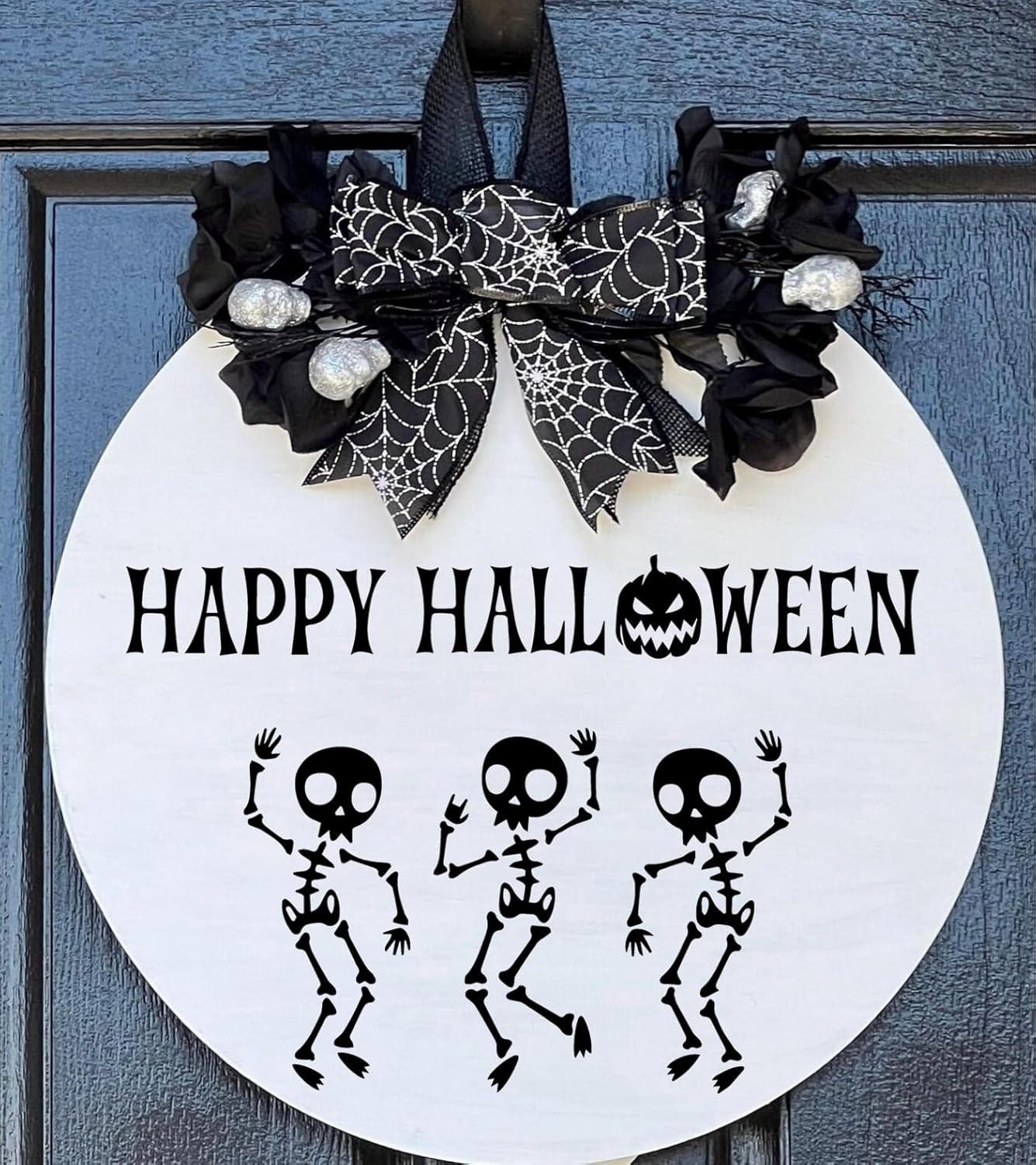 Halloween Stencils for Painting 12inch Large Reusable Halloween Stencil for Door Hanger Round Skeleton Ghost Boo Templates for Wood Walls Windows Door Mat Fabric