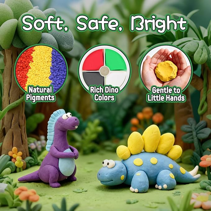 Air Dry Clay Kit, Modeling Clay for Kids, 9 Dinosaur Model Magic Clay with Sculpting Tools and Tutorials, Ultre Light Soft Clay Kit, Arts Craft Toy Gift, Christmas Birthday Party Favors for Boys Girls