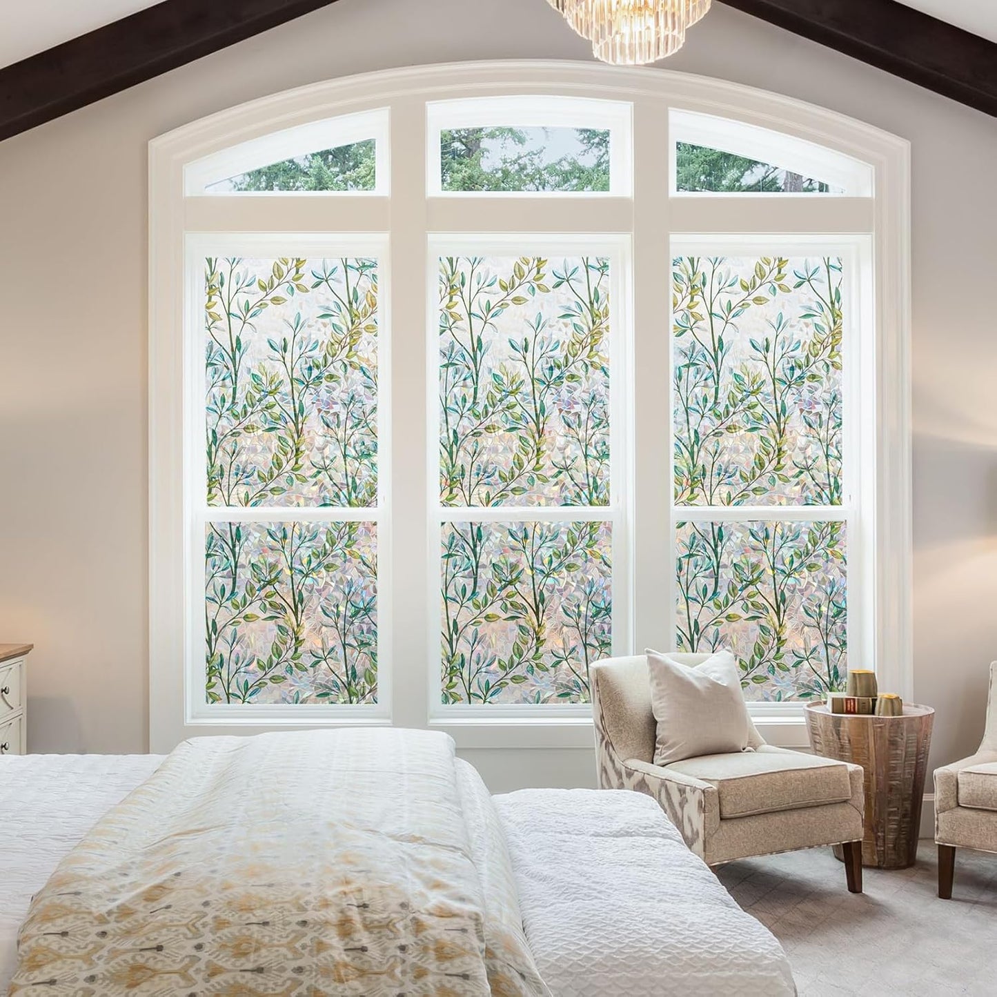 NINETREX Window Privacy Film Stained Glass Window Film 3D Decorative Cling,Sun Blocking Static Cling Removable Film for Glass Door,Home Decor Window Cover Non-Adhesive 11.8 x 78.7 inches,Leaf