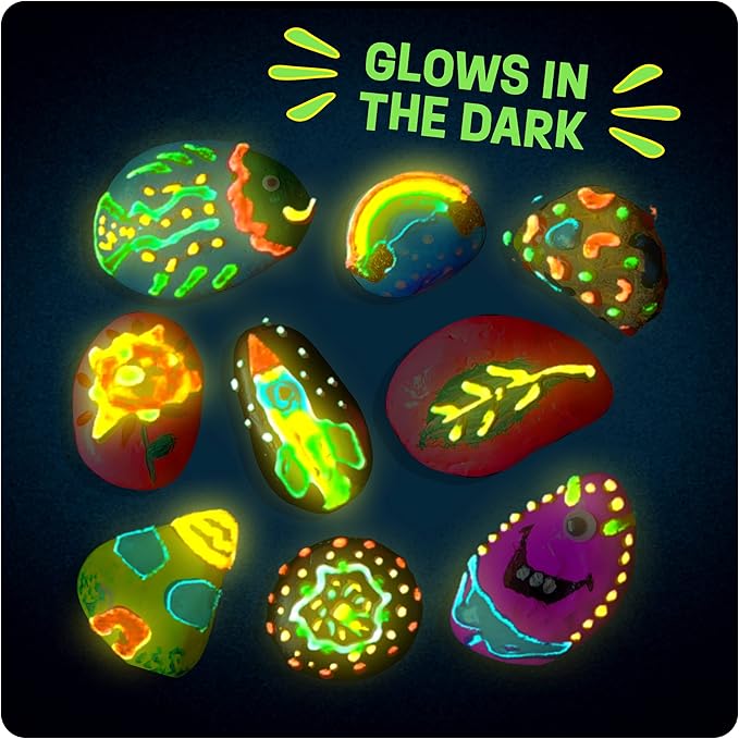 Dan&Darci Kids Rock Painting Kit - Glow in The Dark - Christmas Gifts Arts & Crafts for Boys and Girls Ages 6-12 - Craft Activities Kits - Creative Art Toys for 6, 7, 8, 9, 10, 11 & 12 Year Old Kid