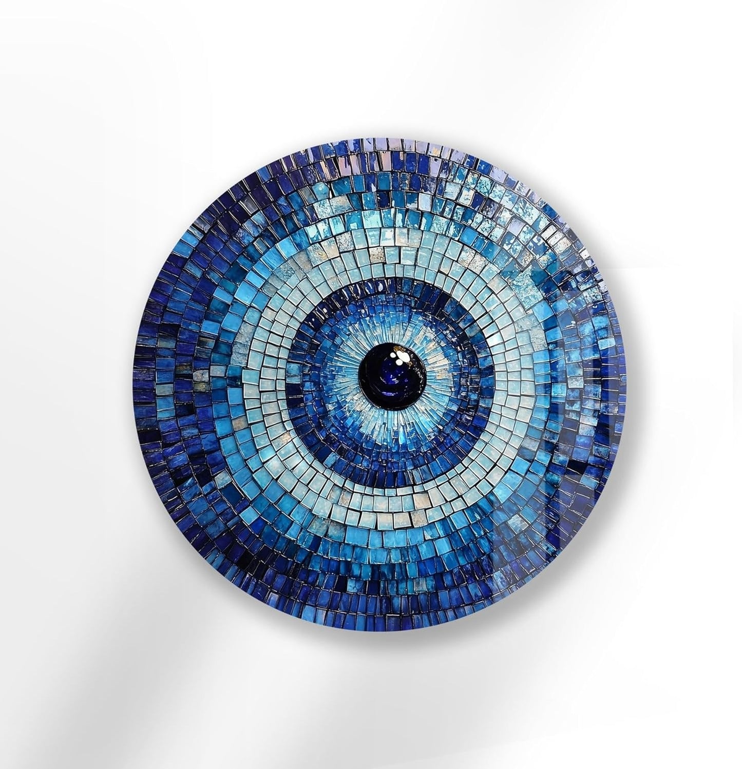 My Photostation.com 39,4''(100cm) Diameter Blue Mosaic Evil Eye Round Glass Wall Art Tempered Glass Printing Wall Decor Large Wall Art Wall Hangings