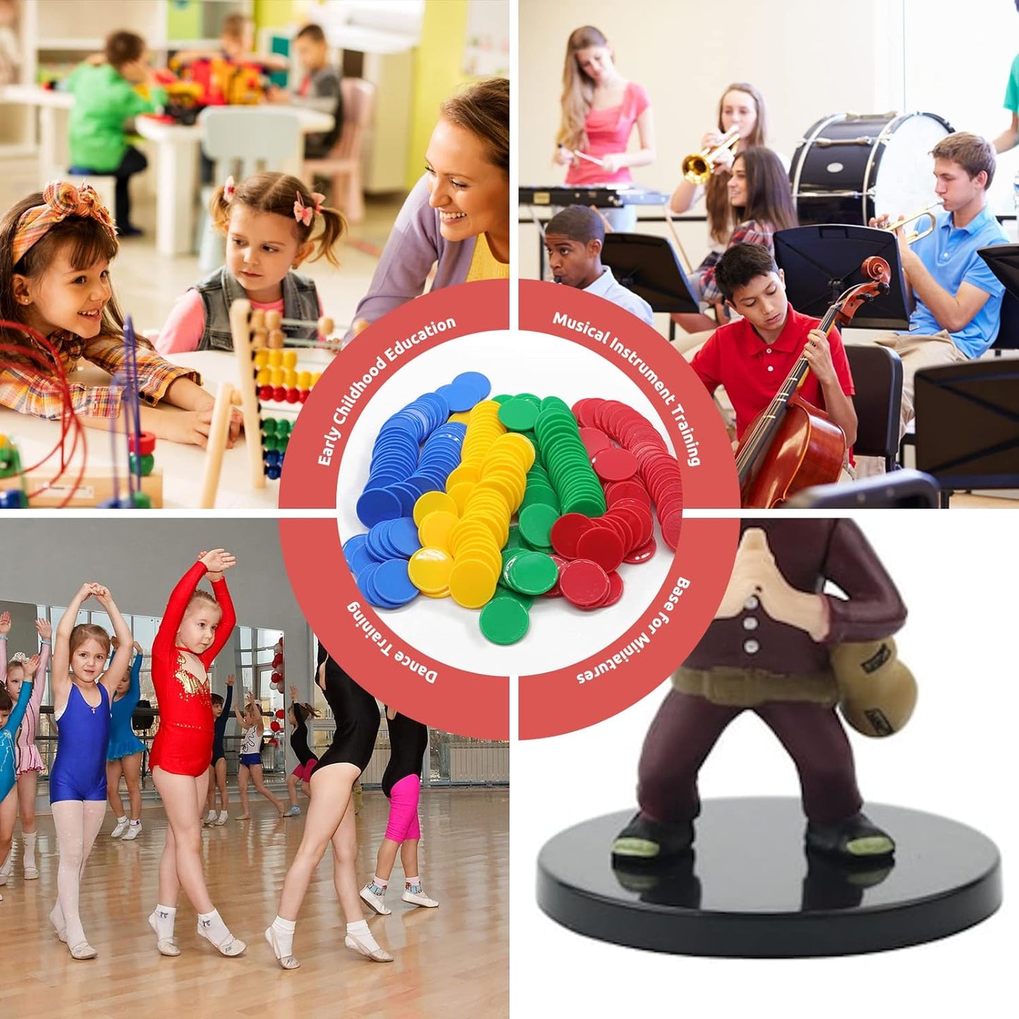 Set of 100 Opaque Plastic Learning Counters Mini Poker Chips Game Tokens with Storage Box (Red+Yellow+RoyalBlue+Green, 1.26 Inch)