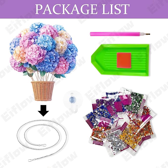 Eiflow Acrylic Diamond Art Hanging Kit for Adults Hydrangea Flower Balloon, DIY Diamonds Painting Door Hanger Board Kit, Special Crystal Diamond Art Painting Pendant Ornament