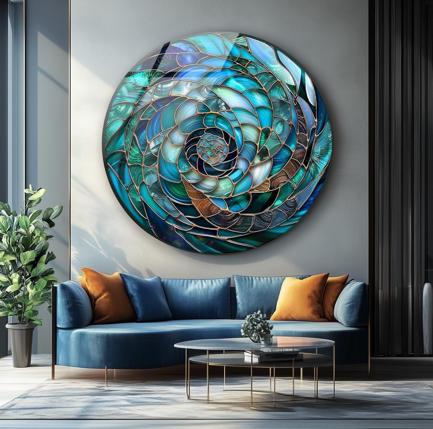 My Photostation.com 24''(60cm) Diameter Ocean Vortex Spiral Round Glass Wall Art Tempered Glass Printing Wall Decor Large Wall Art Wall Hangings