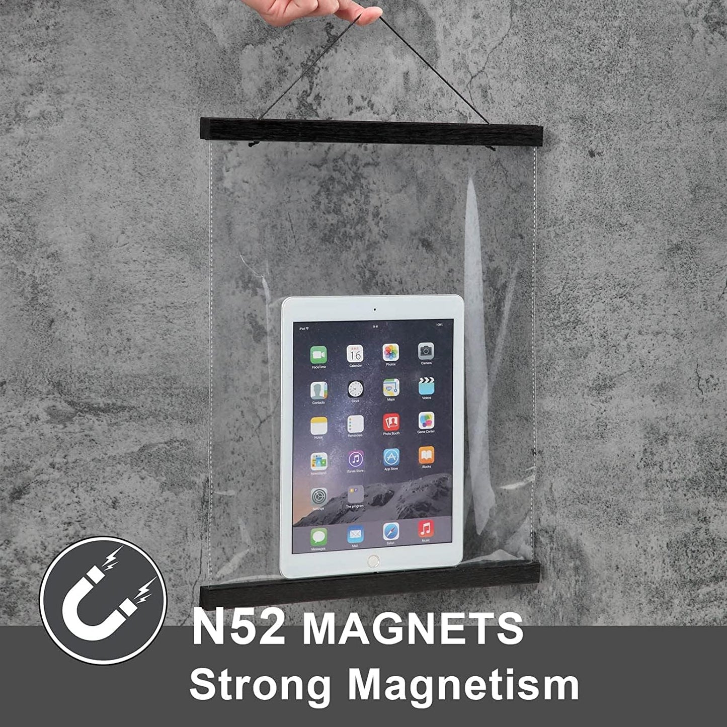 WITCOLOR Magnetic Poster Hanger, 30x20 30x30 30x40 Poster Frame Wood Wooden Magnet Print Posters Dowel Scroll Hanger Hangers Hanging Kit for Walls Map Canvas Artwork (Black, 30")