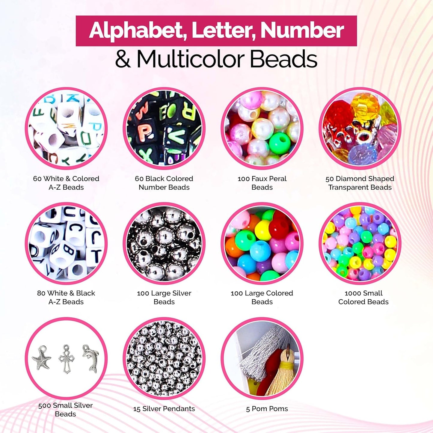 ATTERET 2070Pcs Embroidery Floss Kit for Friendship Bracelets with Alphabet, Pearl, and Large & Small Colored Beads, Tassels & Silver Charms, Great Bracelet Making Kit for Adults