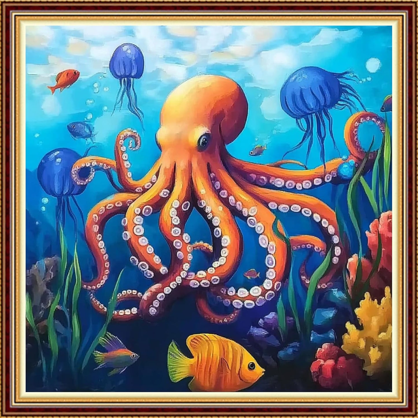 Hopeart Stamped Cross Stitch Kits for Beginner Embroidery Kits for Beginners Adults DIY 11CT Cross Stitch Patterns Needlepoint Kits Crossstitching Kits-Underwater World 18x18 inch