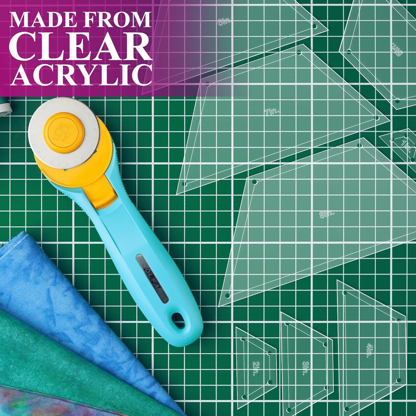 Hexagon Quilting Template Set - 8", 7", 6", 5", 4", 3", 2", 1" Sizes with 1/4" Seam Allowance - Durable Acrylic Templates for Quilting, Patchwork, Crafting, & Sewing Projects