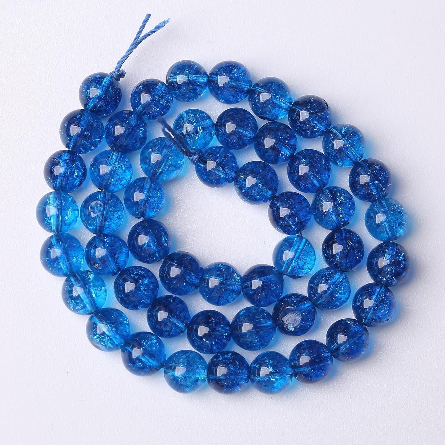 45pcs 8mm Natural Blue Crystal Crackle Quartz Stone Round Loose Beads for Jewelry Making DIY Bracelets Necklaces Energy Healing Stone Beads 15" (8mm, Blue Crackle Quartz)
