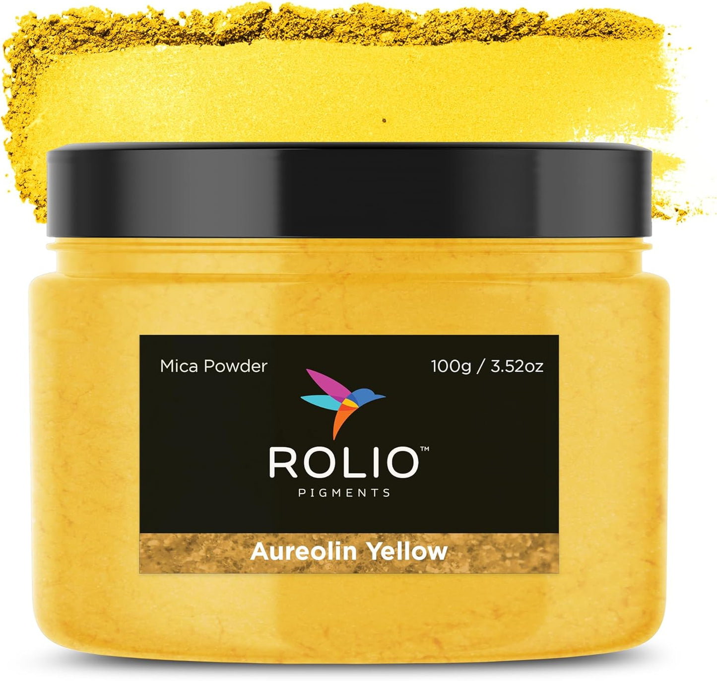 Rolio - Mica Powder - 1 Jar of Pigment for Paint, Dye, Soap Making, Nail Polish, Epoxy Resin, Candle Making, Bath Bombs, Slime - 100G / 3.5oz(Aureolin Yellow)